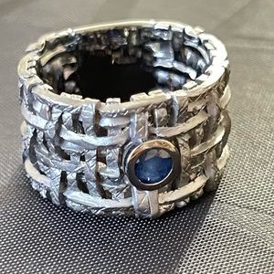 German Kabirski Kail 925 Silver With Blue Sapphire Unisex Ring